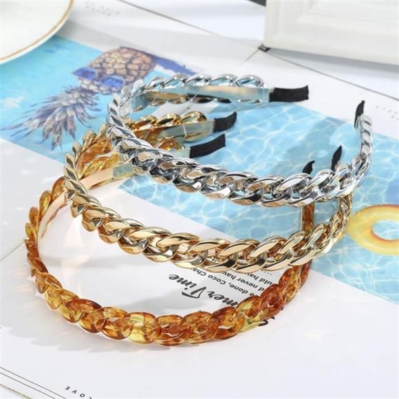 3PCS Chained Reaction Girls Inspired Hair Hoop Thick Chain Metal Resin Headband main image 5